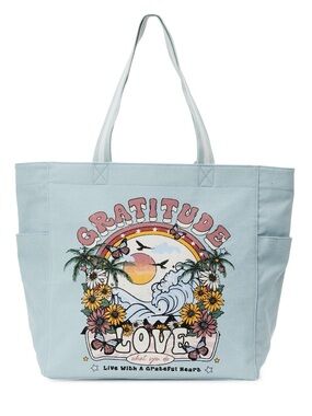 Light Blue 'Gratitude' Graphic Canvas Tote Bag